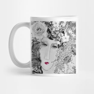 Black and white Modigliani with red lips Mug